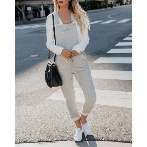 AHVIT Light Gray Drawstring Overalls White Dot Mid Waist Spaghetti Strap Long Pants Slim Fit Fashion Women Streetwear LDCC511