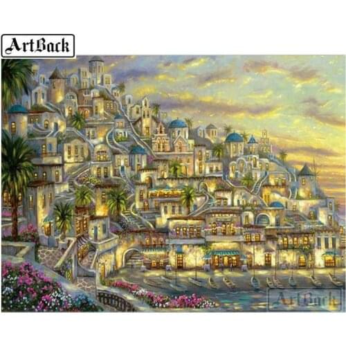 5d diy diamond painting port house view 5d diy full round drill home decoration 3D resin diamond cross stitch picture