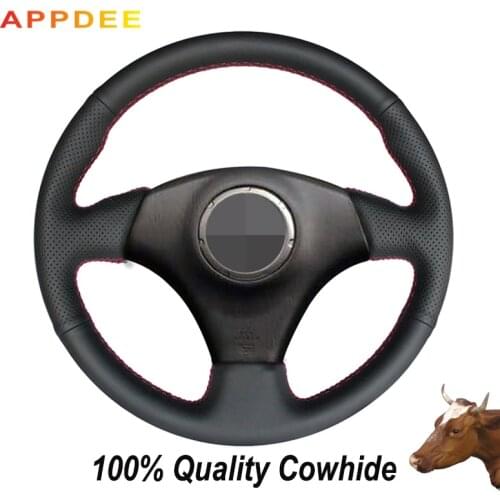 APPDEE Black Genuine Leather Car Steering Wheel Cover for Toyota RAV4 2003 2004 2005 Celica 2003 Lexus IS200 300 1999 2000 -2005