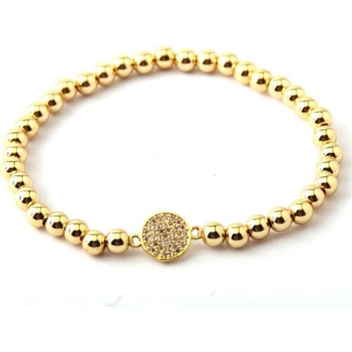 Free Shipping 5mm Round Copper Beads Round Disc CZ Charm Bracelets & Bangles