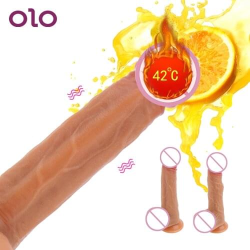 OLO 10 Frequency Realistic Dildo Vibrator Female Masturbation Remote Telescopic Vibrators Flexible Soft Silicone 42°Heating