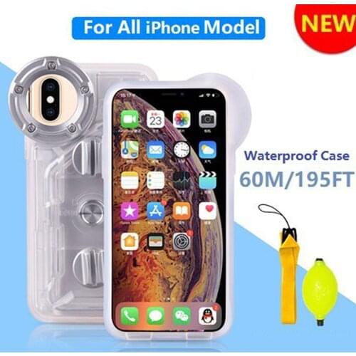 For Apple iPhone 6 7 8 / 6 7 8 Plus / X XS XR XS MAX 360 Full Protection Waterproof Case Cover 60M/195ft for Underwater Diving
