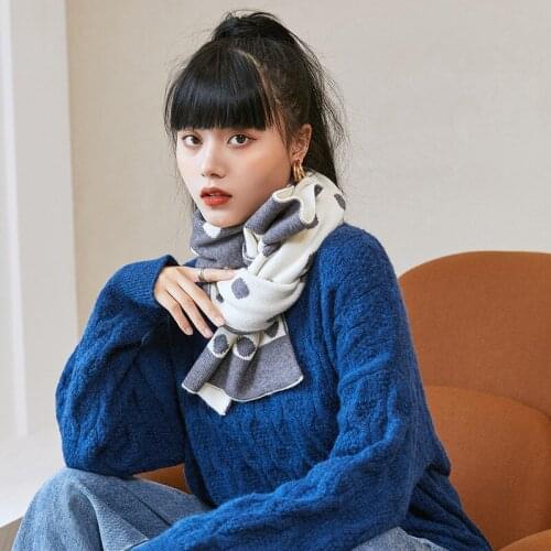 Double knitted spot lovely girl scarf winter Korean warp knitted medium long scarf bandana scarf face scarf long scarf
