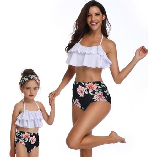 Hirigin Sexy Ruffles Bikini Women And Baby Girls Swimsuit Family Matching High Waist Swimwear 2019 New Padded Women Bathing Suit