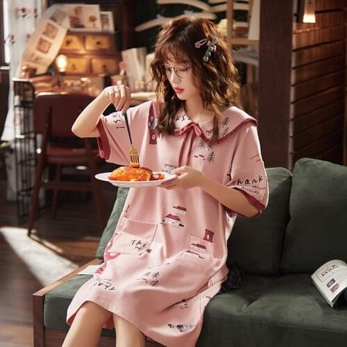 Cotton Short Sleeve Summer Princess Wind Lovely Plus Size Thin Pregnant Female Pajamas Women Summer Nightgowns Set