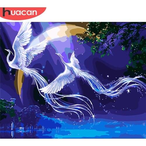 HUACAN Frameless DIY Painting By Numbers For Adults Hand Painted Home Decoration Picture By Numbers Animal Crane Wall Art