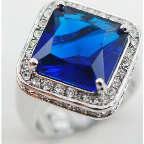 Blue Crystal Zircon 925 Sterling Silver Ring Size 6 7 8 9 10 F1012