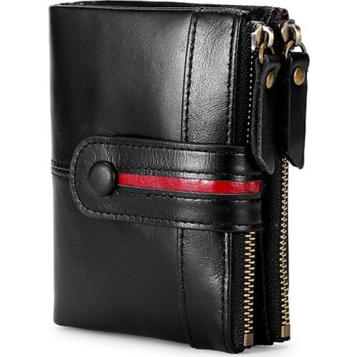 BISI GORO New Anti Thief RFID Credit ID Card Holder Genuine Leather Womens Zipper Wallets Men Business Credit Card Bags Pocket