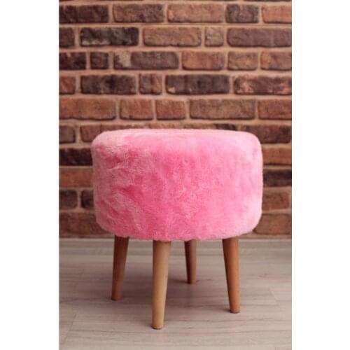 Round Pink Plush Puff Wood Foot Paa01364 pink stool plush stool fur stool