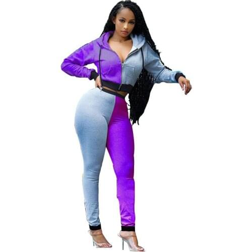 FNOCE Cross-border Foreign Trade Hot Style Womens clothing Color Matching Stitching Fashion Sports And Leisure Two-piece Suit