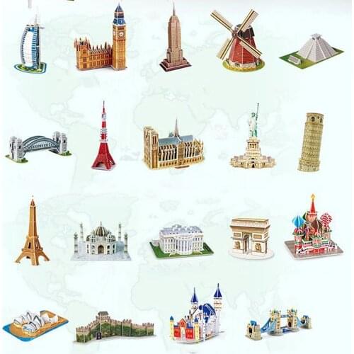Mini Magic world Architecture Eiffel Tower Statue of Liberty card paper 3d Puzzle building models educational toys Kids