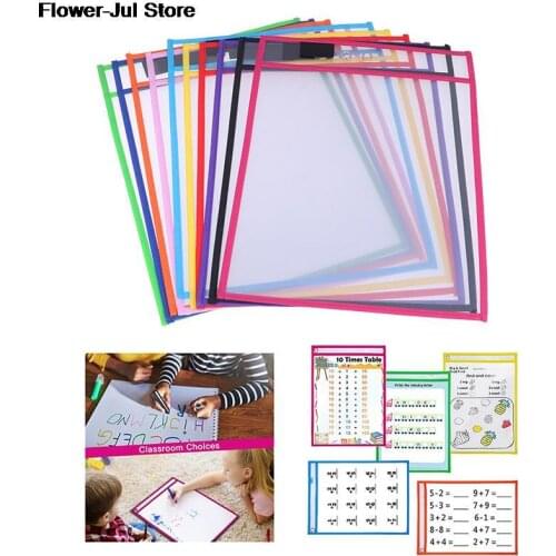 Reusable Dry Erasable Pockets Transparent Write And Wipe Drawing Board Dry Brush Bag File Pocket For Teaching Kids Pastels