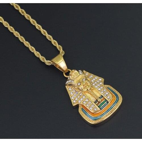 Fashion Vintage Hip-Hop Ancient Egypt Metal Gold Mask Snake Girl Pendant Necklaces for Men Women Creativity Jewelry