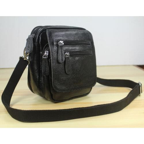 3USE Multi-pocket Genuine Leather messenger Bag Men Leather Crossbody Bag small Shoulder bag Sling Casual Bag Black M153