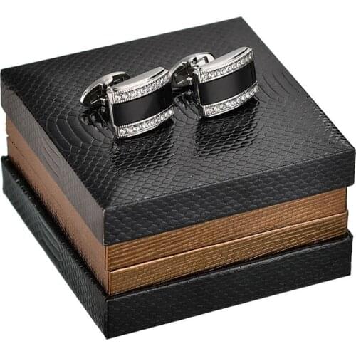 Boxed mens Cufflinks rectangular white womens Studs Black Crystal French shirt Cufflinks