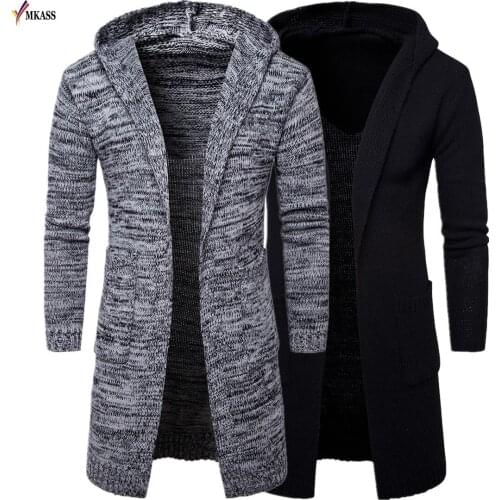 2017 Autumn Winter Loose Long Mens Cardigans Sweaters New Fashion Jumpers Mens Hooded Sueter Knit Sweater Jersey Sudaderas