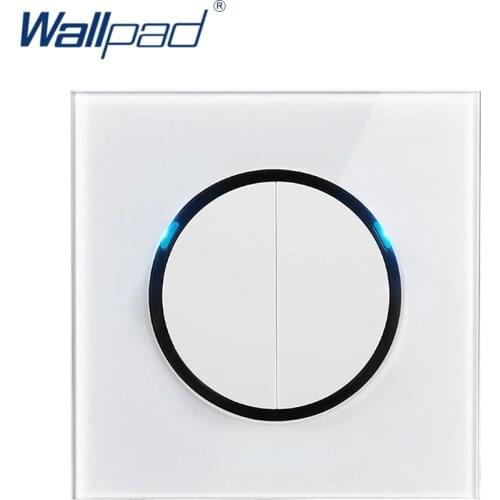 Wallpad L6 LED 2 Gang 2 Way Random Click Push Return Button Wall Light Switch With LED Indicator White Tempered Glass Panel