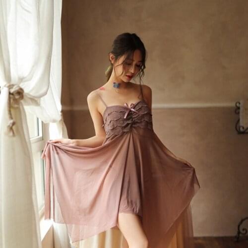 Women Lace Lingerie Babydoll Sexy Chemise Exotic Nightgowns Bridal Nightdress See-Through Backless Suspender Pattern Sleepwear