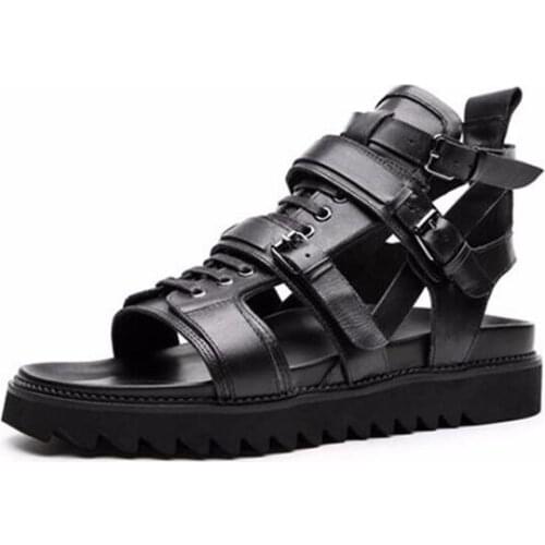 New British mens sandal leather gladiator sandals, the Korean version of the trendal high-top sandal