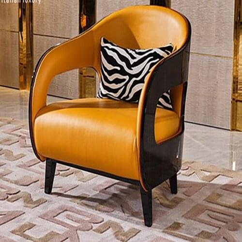 Single Italian Light Luxury Leather Leisure Sofa Chair Modern Simple Villa Luxury Leather Art Furniture