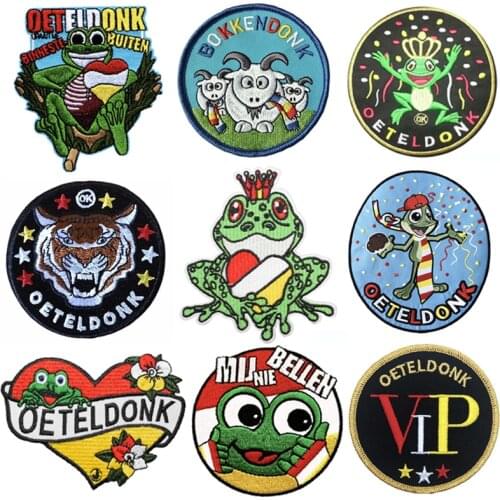 Oeteldonk Emblem Full Embroidered Frog Carnival for Netherland Iron on Patches Stickers on Clothes Embroidered Patches for Dress