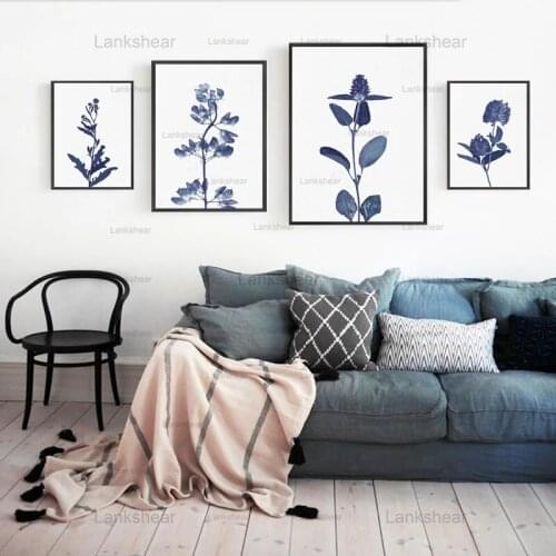 Pressed Blue Wild Flowers Wall Art Canvas Painting Hampton Style Botanical Posters and Prints White Pictures for Home Decoration