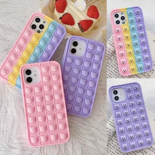 Push It Bubble Reliver Stress Phone Case For iPhone 11 12 Pro Max X X XS Max SE 2020 6 7 8 Plus Cute Cartoon Bear Cover