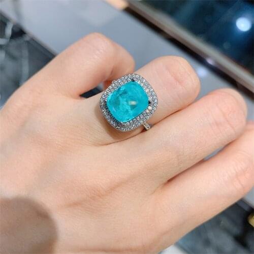 QTT 2021 Trend Square Promise Ring Emerald Paraiba Tourmaline Gemstone Finger Rings For Bride Wedding Fine Silver Jewelry Party