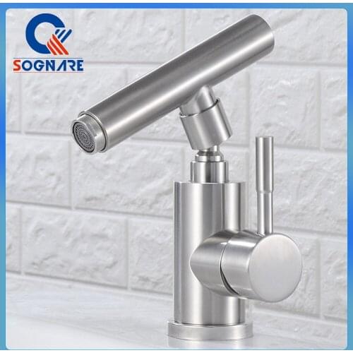 Contemporary Design Bathroom Sink Faucet Hot Cold Water Faucet Brushed Nickel Single Handle Bathroom Mixer Tap 304 Faucet Crane