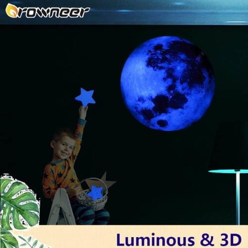 3D Luminous Moon Wall Sticker DIY Fluorescent Decals Art Planet Living Room Bedroom Decoration Easily Glued Glow In The Dark