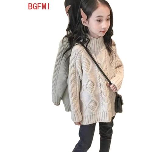 110-160cm Girls Sweater New Korean Childrens Teenager Loose Spring Autumn Knitting Thick Line Girl Foreign Style Twist Braid