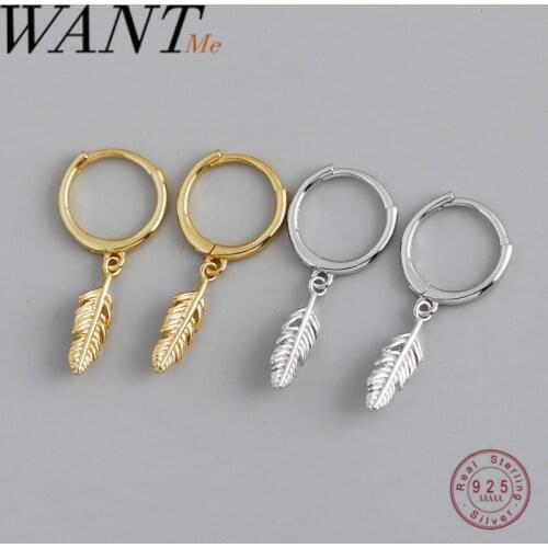 WANTME Fashion Genuine 100% 925 Sterling Silver Minimalist Small Leaf Stud Earrings for Women Punk Party Jewelry Accessories