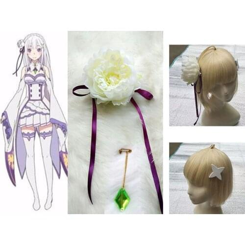 Re:Life In A Different World From Zero Emilia Cosplay Costume Accessories Headwear Hairpin Hair Clip Green Stone