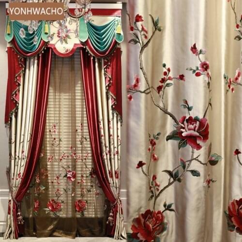 Custom curtain High-grade luxury simulation silk embroidery wedding room gold cloth blackout curtain valance tulle panel C330