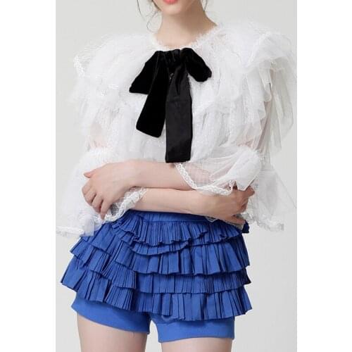 Summer HIGH QUALITY New Fashion 2021 Designer Top Blouse Womens Flare Sleeve Cascading Gauze Ruffle Blouse