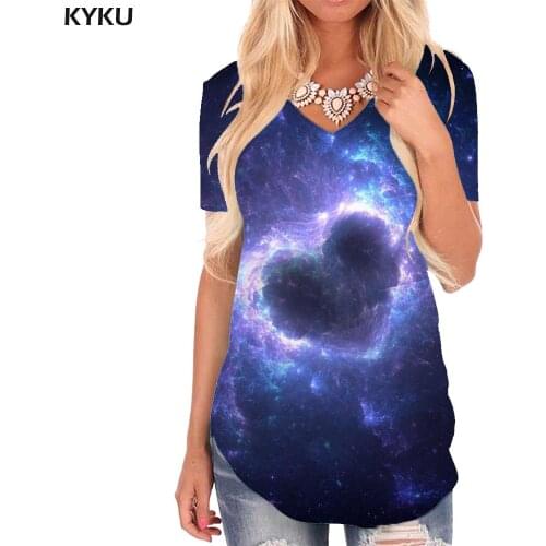 KYKU Love T Shirt Women Couples V-neck Tshirt Galaxy Tshirts Printed Nebula Shirt Print Womens Clothing Hip hop Printed New
