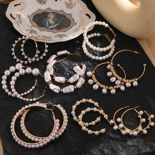 Vienkim Trendy Pearl Hoop Earrings for Women Fashion Gold Geometirc Circle Earrings Brincos Gift Jewelry 2021 Accessories