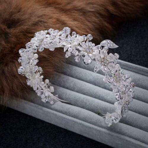 16 Petals Elegant Handmade Crystal Floral Headbands Bride Headpiece Women Headwear Wedding Hair Accessories