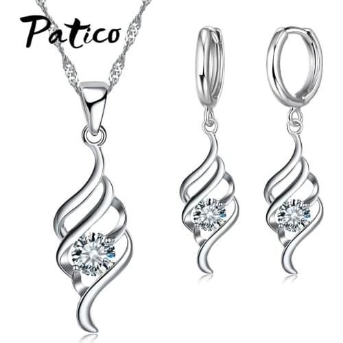 925 Sterling Silver Jewelry Sets for Angel Women Wedding Engagement Party CZ Wings Pendant Necklace Hoop Earrings Set