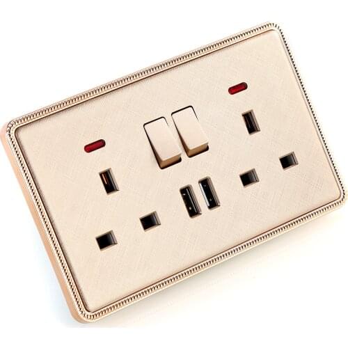 2 Gang 13A Wall Plug Socket Travel Adapter Electrical Plug Power Outlets 2.1A USB Ports UK Electrical Socket Power Supply Panel