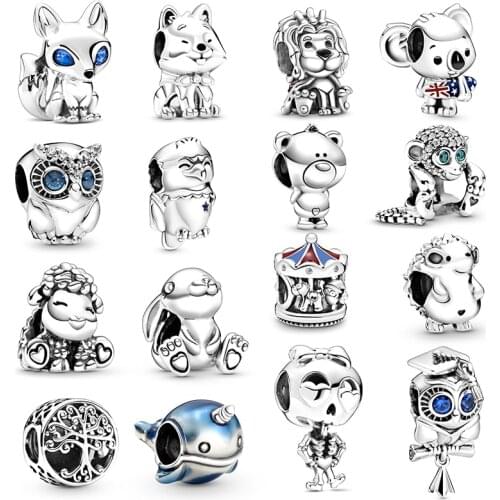 2Pcs/Lot High Quality Owl Fox Lion Charms Beads Pendant Fit Original DIY Bracelets Necklaces for Women Kids Jewelry Making