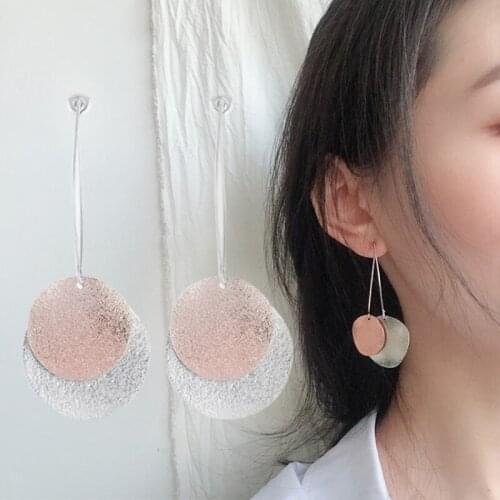 2018 Vintage Fancy Fashion Simple Geometric Circular Frosted Long Earrings Girls Popular Earrings Temperament Dangling Earrings