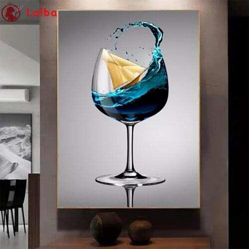 Diamond painting Abstract art, sailing waves in a wine glass diamond embroidery full square/round drill puzzles gifts