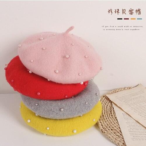 Girls' Lovely Pearl Beret, Multiple Colors Princess Style Hat For Spring Autumn Winter New Style 2021