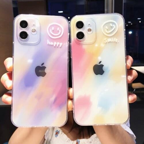 Watercolor Rainbow Smile Phone Case For iphone 11 Pro Max 12 Mini X XS XR 7 8 Plus SE 2020 Cute Cartoon Colorful Soft TPU Cover
