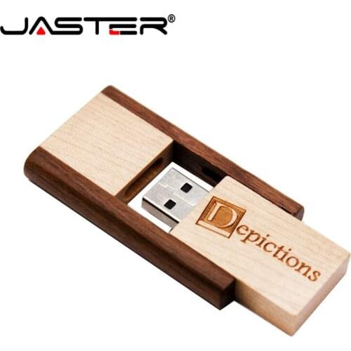JASTER Wooden rotatable usb flash drive Memory stick pendriver pendrive 16GB 32GB 64GB photography gift USB 2.0 free custom logo