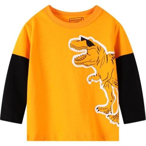 Spring and autumn childrens clothing boy t-shirt dinosaur new round neck pullover cartoon dinosaur baby long-sleeved childrens