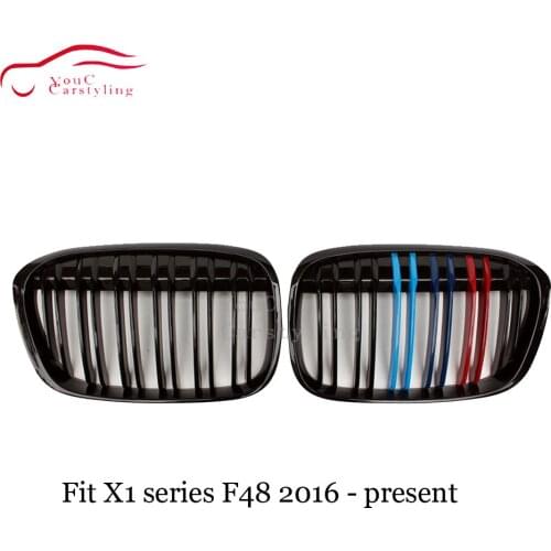 F48 Gloss M Colored Grille Front Bumper Kidney Dual Slat Grills Mesh for BMW X1 Series F48 2016 - present Car Styling