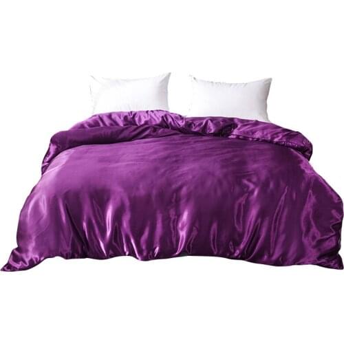 Purple Satin Silk Duvet Cover Luxury Ice Silk Solid Quilt Cover Women Girls Single Double Twin Full Queen King Comforter Case
