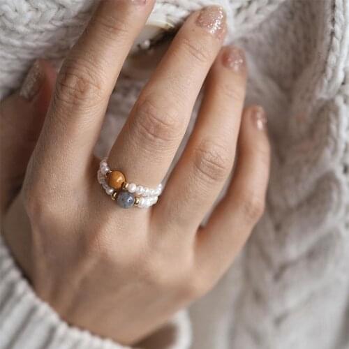 Momiji Irregular Freshwater Pearl Beads Rings for Women Natural Stone Handmade Boho Jewelry Gift Elastic Adjustable Wholesale